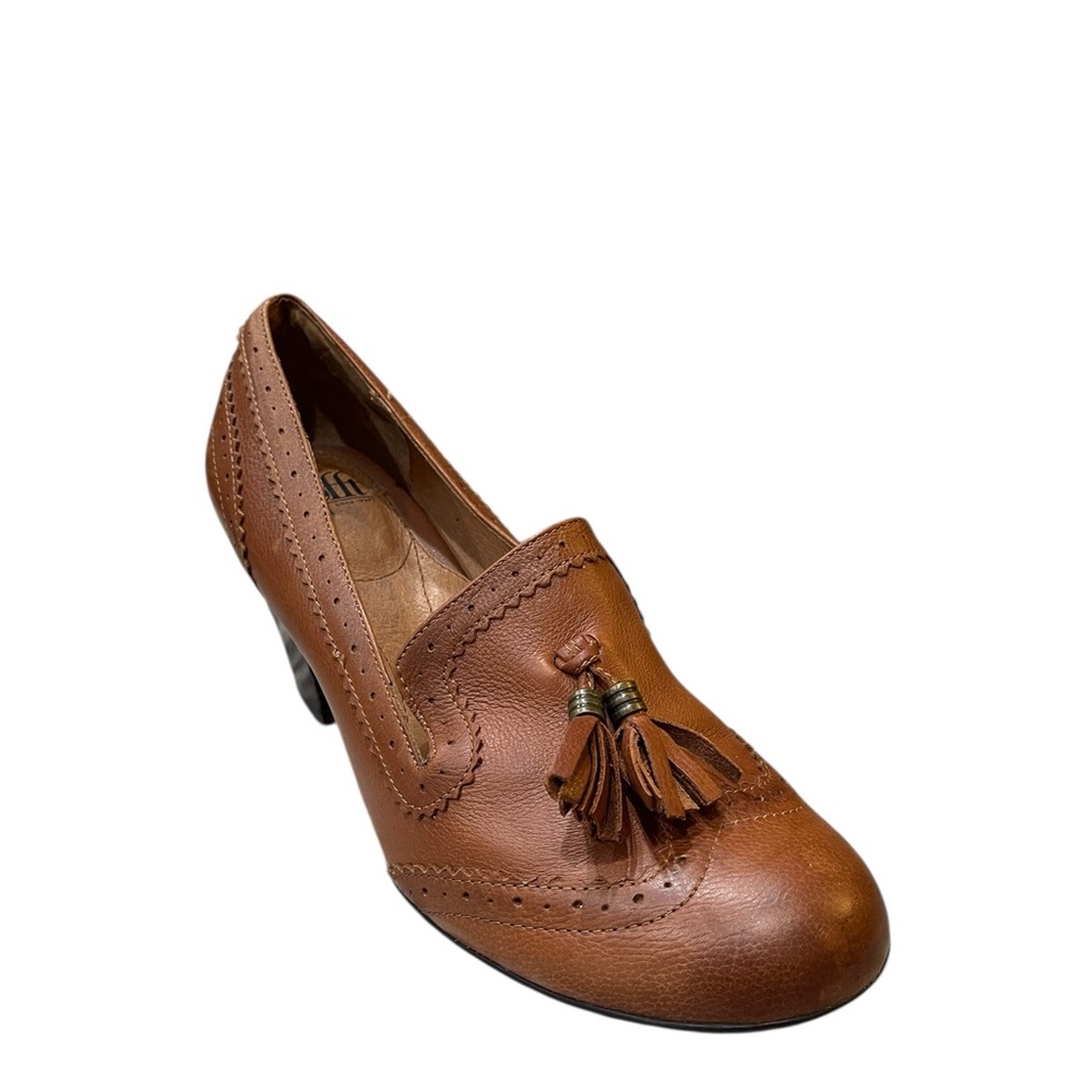 Sofft Brown Leather Heeled Loafers with Tassels